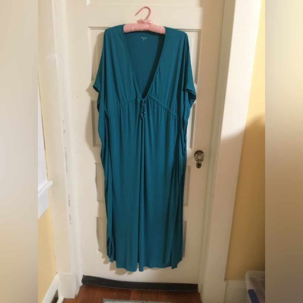 NWT Garnet Hill 100% Cotton Loungewear/Coverup Full Length Dress, Size XL, Teal.